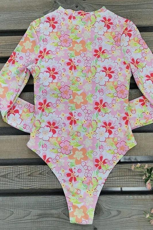 Floral Print One Piece Long Sleeve UPF50 Swimsuit for Women - Love Salve